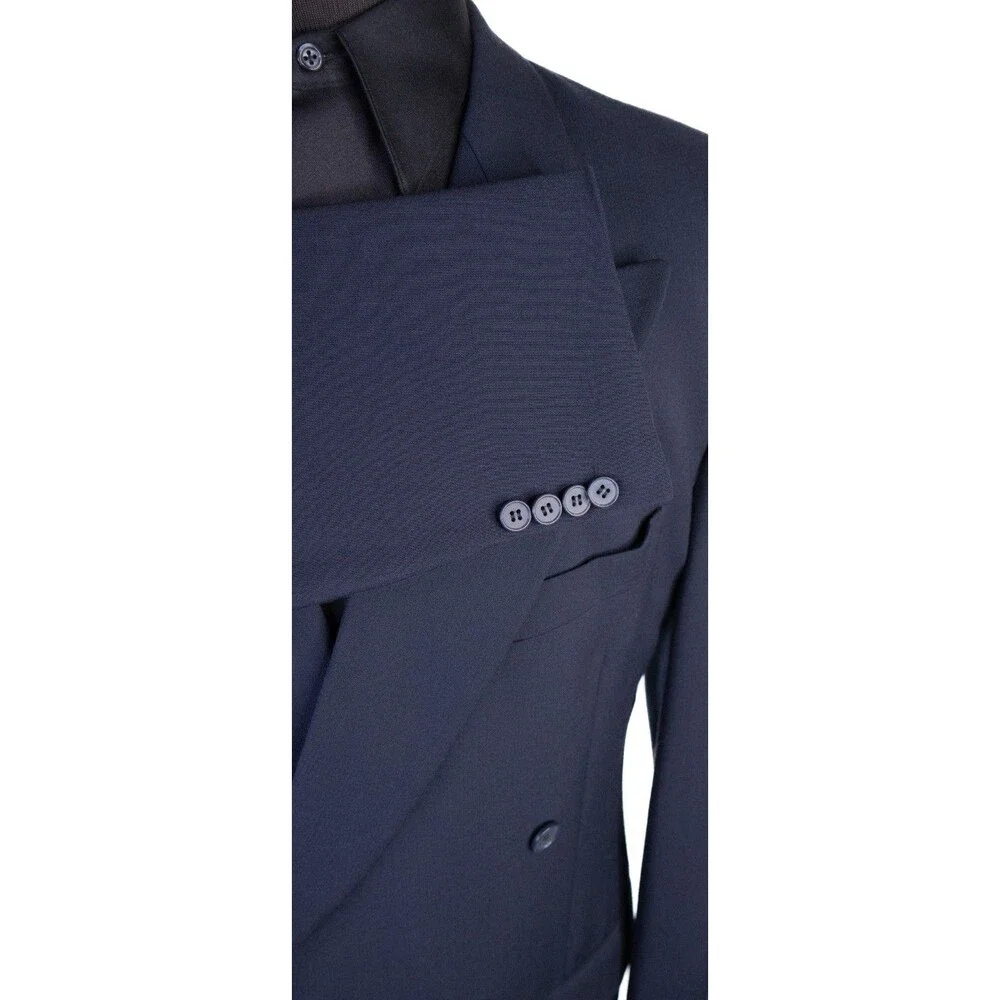 VTG Joseph Abboud Blazer 42L Navy Blue Wool Peak Lapel Double Breasted Made USA